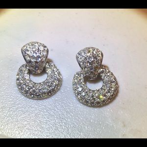 Rhinestone Silver Plated Sparkle Earring Vintage Hallmarked Signed Romans In Box
